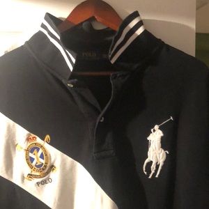 Black and white polo.